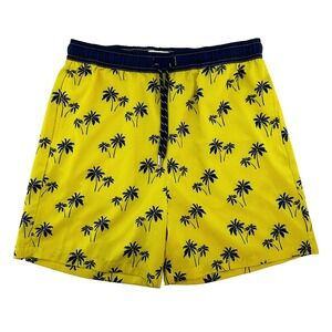 PUBLIC RECORD Men's Palm Tree Swim Shorts / Trunks • Medium • yellow navy blue